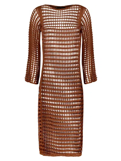 Vix By Paula Hermanny Women's Belle Open-knit Maxi Dress In Brown