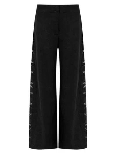 Vix By Paula Hermanny Women's Bree Linen-blend Wide-leg Pants In Black