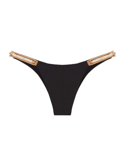 Vix By Paula Hermanny Women's Brooke Strappy Beaded Bikini Bottoms In Black