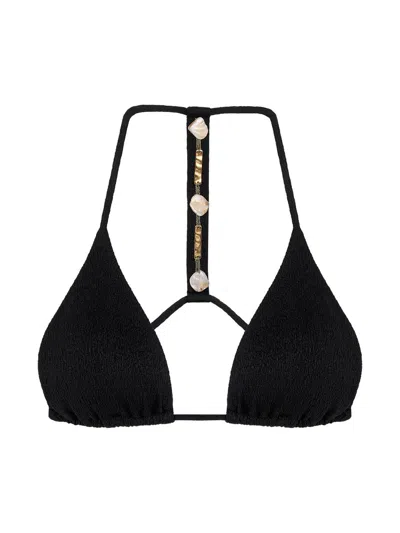 Vix By Paula Hermanny Women's Edith Embellished T-back Triangle Bikini Top In Black