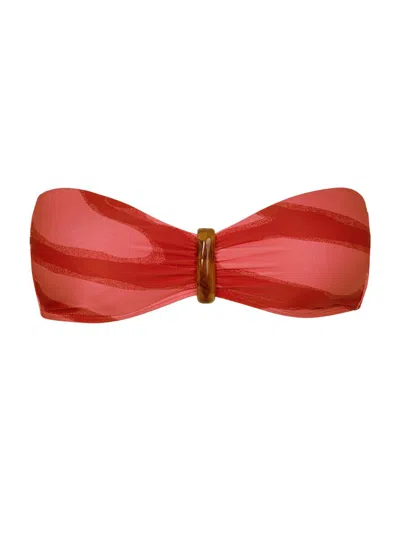 Vix By Paula Hermanny Women's Enigma Iggy Striped Bandeau Bikini Top In Red