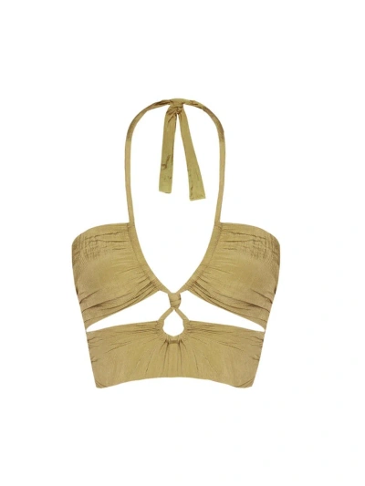 Vix By Paula Hermanny Women's Jules Strappy Cut-out Halter Swim Top In Olive