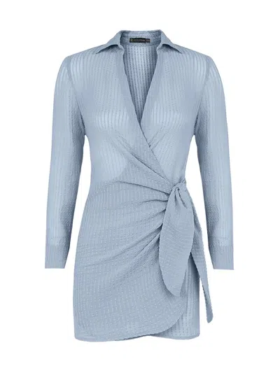 Vix By Paula Hermanny Women's Lia Cotton Tie-waist Mini-shirtdress In Blue