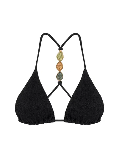 Vix By Paula Hermanny Women's Petra Embellished T-back Triangle Bikini Top In Black