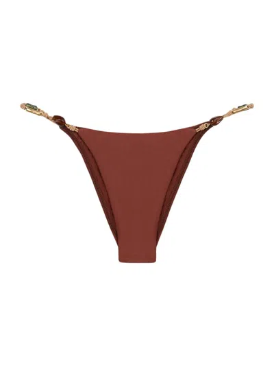 Vix By Paula Hermanny Women's Solid Kaia String Bikini Bottom In Brown