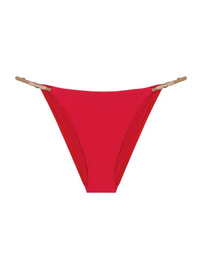 Vix By Paula Hermanny Women's Solid Layla 24k Beaded String Bikini Bottom In Red