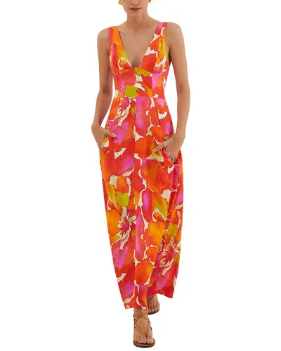 Vix Gal Barbarela Linen-blend Midi Dress In Orange