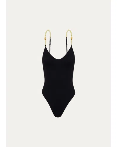 Vix Harper Beaded One-piece Swimsuit In Black