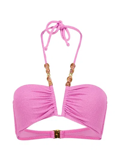 Vix Kiana Carol Bead-embellished Bikini Top In Pink