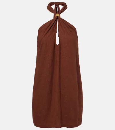 Vix Paula Hermanny Astera Embellished Halterneck Minidress In Brown