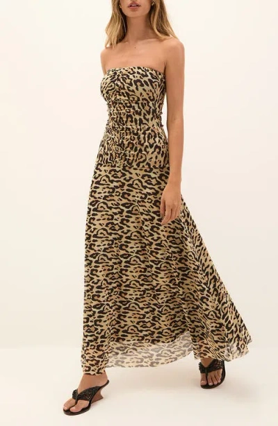 Vix Paula Hermanny Athena Ruched Strapless Cover-up Midi Dress In Green