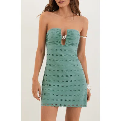 Vix Paula Hermanny Dora Strapless Embroidered Eyelet Cotton Cover-up Minidress