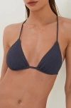 Vix Paula Hermanny Firenze Alba T-back Beaded Triangle Bikini Top In Blue