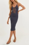 Vix Paula Hermanny Firenze Seraphine Knotted Cutout Cover-up Dress In Blue