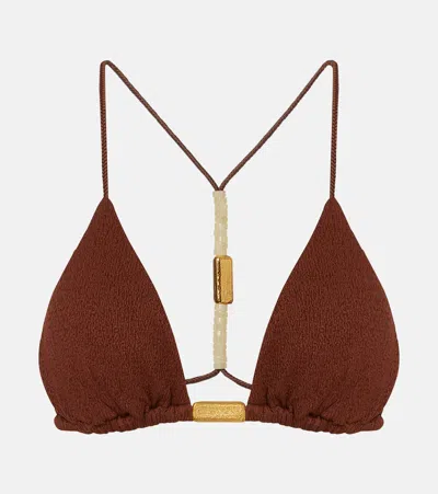 Vix Paula Hermanny Harper Beaded Triangle Bikini Top In Brown