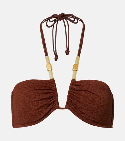 Vix Paula Hermanny Harper Carol Beaded Bikini Top In Brown