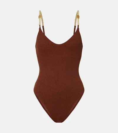 Vix Paula Hermanny Harper Embellished Swimsuit In Brown