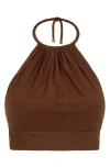 Vix Paula Hermanny Ibiza Linen & Cotton Halter Cover-up Top In Brown