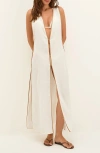 Vix Paula Hermanny Iva Contrast Binding Cotton Cover-up Maxi Dress In White
