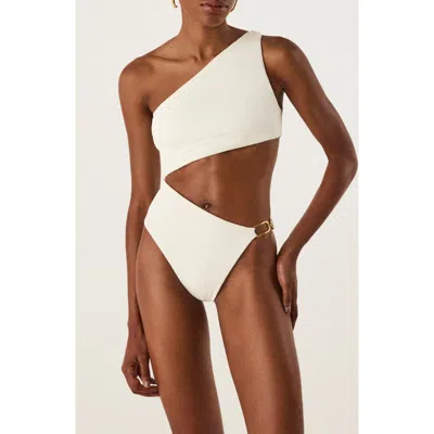 Vix Paula Hermanny Jo Marl Cutout One-shoulder One-piece Swimsuit In White