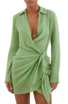 Vix Paula Hermanny Lia Long Sleeve Wrap Front Cover-up Dress In Green