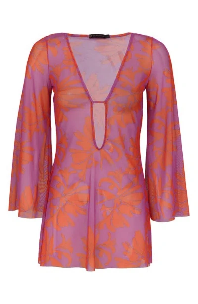 Vix Paula Hermanny Lidi Long Sleeve Cover-up Minidress In Multi