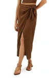 Vix Paula Hermanny Luna Linen Blend Cover-up Midi Skirt In Brown