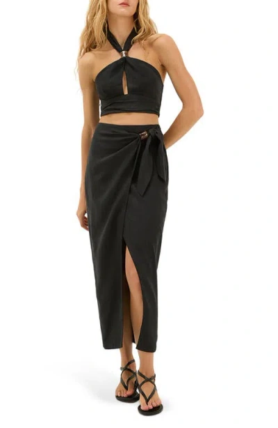 Vix Paula Hermanny Luna Linen Blend Cover-up Top In Black