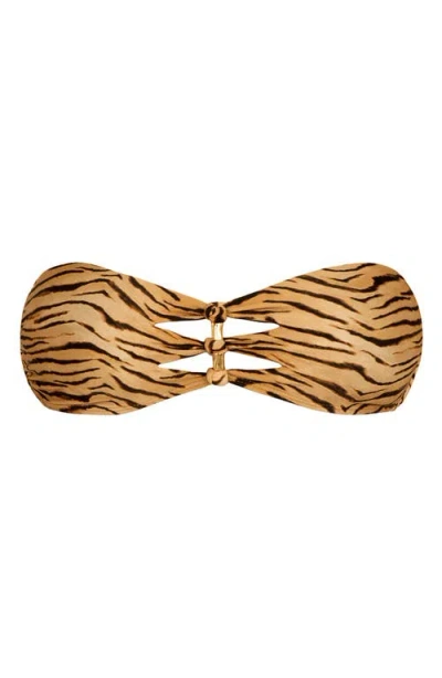 Vix Paula Hermanny Megan Tiger Print Cutout Knotted Bandeau Bikini Top In Brown