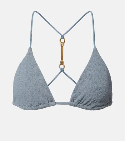 Vix Paula Hermanny Nika Embellished Triangle Bikini Top In Blue