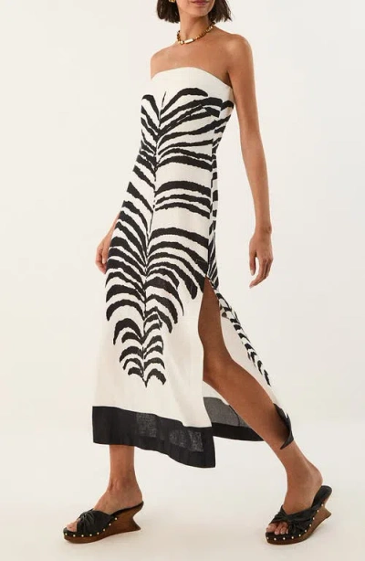 Vix Paula Hermanny Penelope Print Strapless Linen Blend Dress In Black