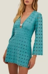 Vix Paula Hermanny Raya Eyelet Long Sleeve Cover-up Minidress