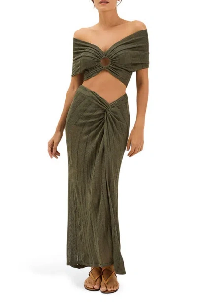 Vix Paula Hermanny Solaro Ring Off The Shoulder Cover-up Top In Green