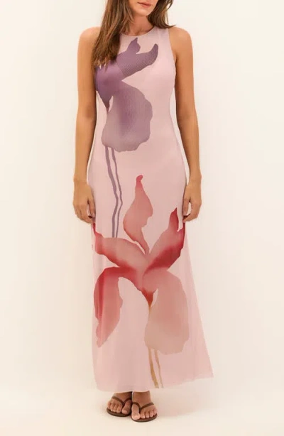 Vix Paula Hermanny Twist Floral Print Mesh Cover-up Maxi Dress In Multi