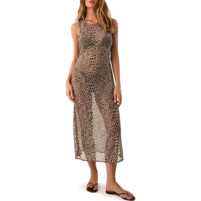 Vix Paula Hermanny Twist Leopard Print Mesh Cover-up Dress In Brown