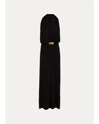 Vix Rosana Belted Halter Maxi Dress In Black