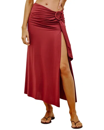 Vix Solid Alana Midi Skirt In Brown