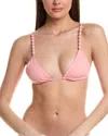 Vix Solid Beads Paral Triangle Bikini Top In Pink