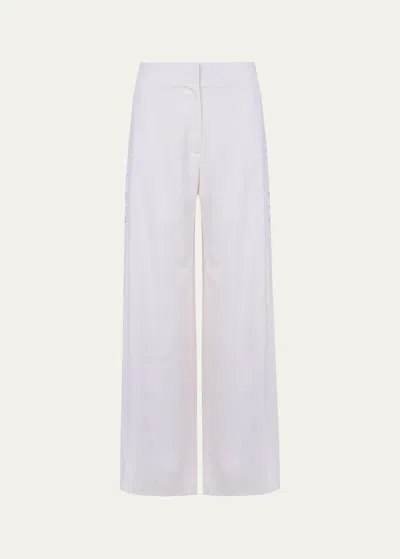 Vix Solid Bree Geometric Embroidered Pants In Off White
