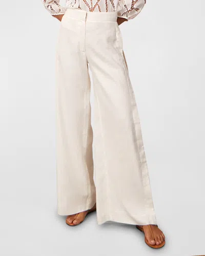 Vix Solid Bree Geometric Embroidered Trousers In Off White