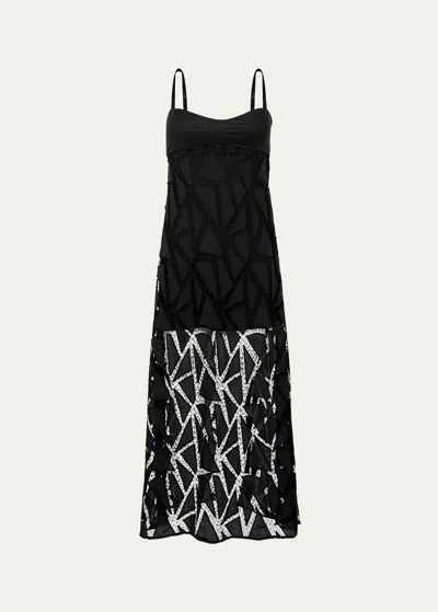 Vix Solid Eleni Embroidered Maxi Dress In Black