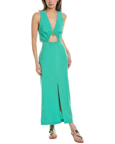Vix Solid Gracie Detail Long Dress In Green