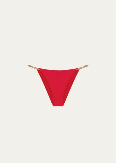 Vix Solid Layla Detail Full Bikini Bottoms In Red Poppy