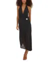 Vix Solid Zita Draped Deep V Neck Cover Up Dress In Black