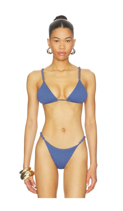 Vix Swimwear Beads Tri Parallel Bikini Top In Blue