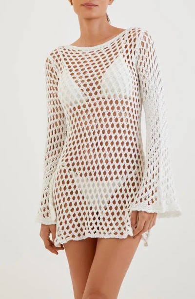 Vix Swimwear Belle Crochet Long Sleeve Cotton Cover-up Dress In Off White