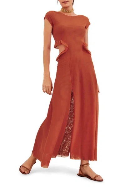 Vix Swimwear Evie Ruffle Cutout Cover-up Maxi Dress In Orange