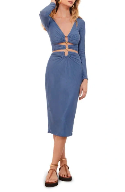 Vix Swimwear Luna Long Sleeve Cover-up Midi Dress In Light Blue