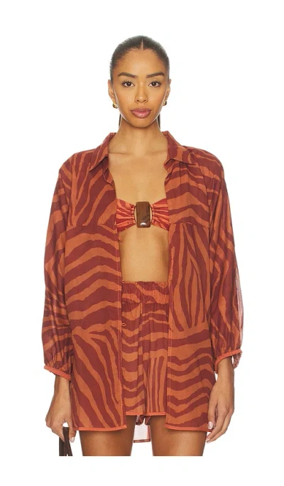 Vix Swimwear Mori Long Sleeve Blouse In Brown