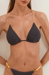 Vix Swimwear Nancy T-back Beaded Triangle Bikini Top In Grey